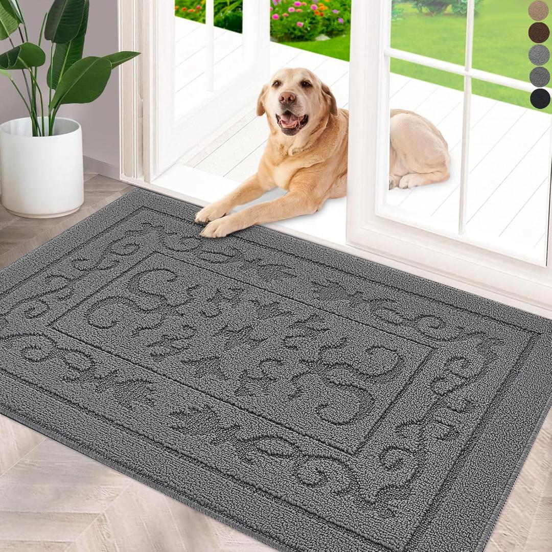 FONEYI Indoor Doormat, Front Back Door Mat 36"x59" Washable, Rubber Backing Non Slip Door Mats, Low-Profile Absorbent Entrance Doormats Inside Floor Mats for Entryway, Resist Dirt Entry Rugs, Grey (5' x 3' (Rectangular), Dark Grey)