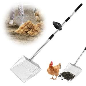 15-inch Large Chicken Poop Scooper with Ergonomic Grip, 4 in 1 Adjustable Chicken Coop Pooper Shovel (24 to 70"), Sifting Litter Shovel Scoop for Chicken Coop/Goat Stall/Stable Cleaning