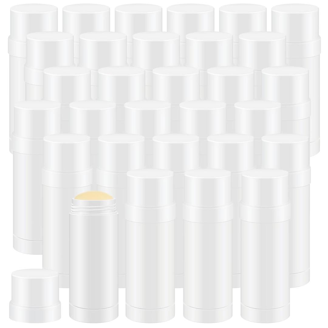 30 Pcs 60ml/2oz Empty Deodorant Containers Twist Up Filling Bottle Refillable Plastic Deodorant Holder Tube for Homemade Lipstick Sunscreen Balm Lotion Bar (White)