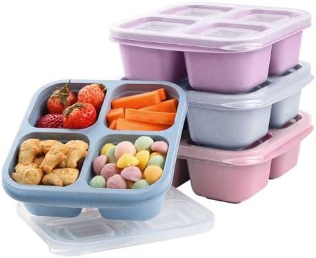 LCHLZZ Snack Containers (4 Pack), 4 Compartments Snackle Box Container, Meal Prep Reusable Lunchable Container for Adults, Microwave Dishwasher Safe, Stackable Bento Snack Boxes for Work, Travel