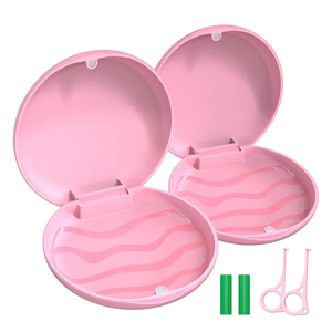 Retainer Case, Cute Slim Orthodontic Aligner Case Compatible with Invisalign, 2 Sets Mouthguard Case with Removal Tool & Chewy, Pink
