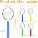 100 Pcs 10X Magnifying Glasses Bulk, 45 MM Colorful Handheld Reading Magnifier Mini Plastic Magnifiers for Reading Book, Newspaper, Outdoor Exploration, Science (4 Colors)