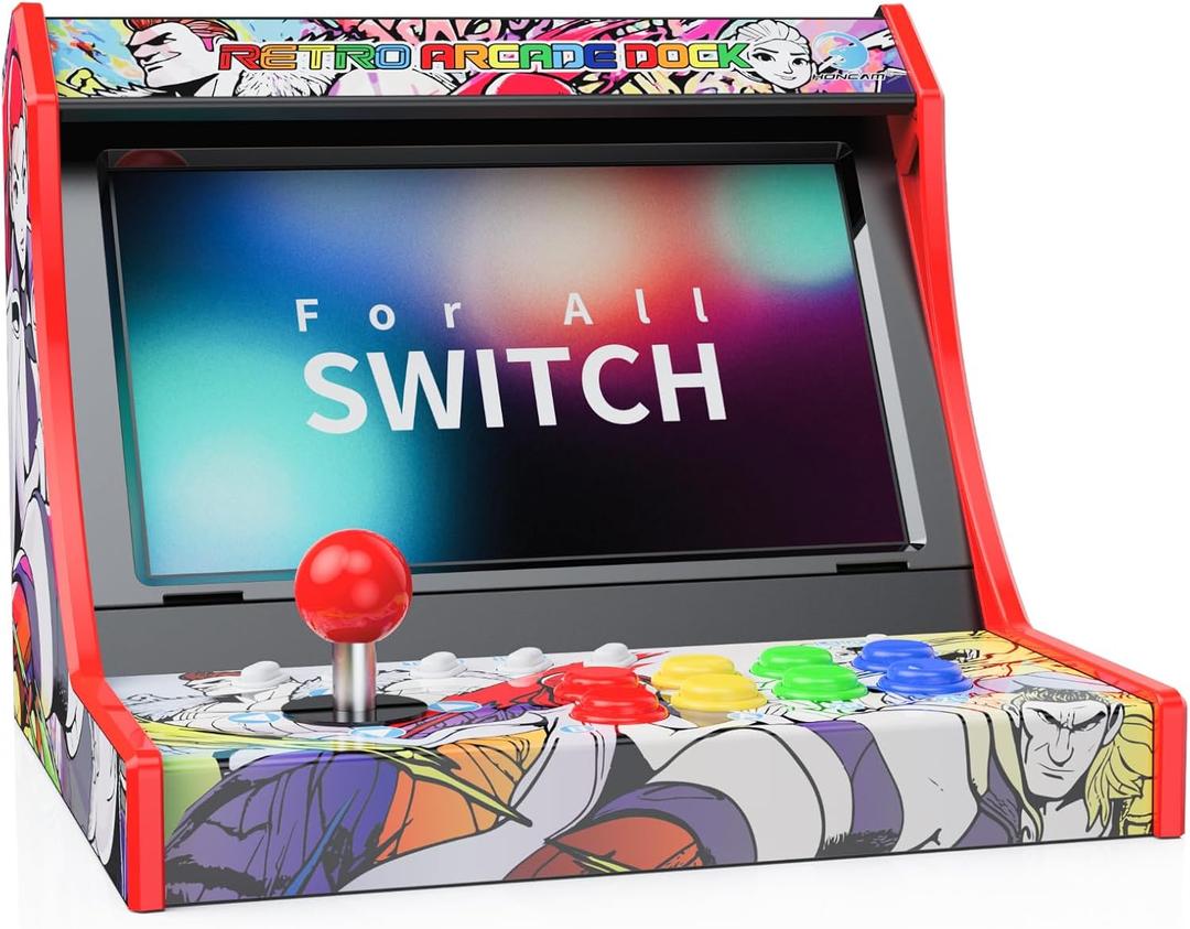 Retro Arcade Machine for Switch & Switch 2, Mini Classic-Style Arcade Cabinet for Your Home with Joystick, Includes 12 Game Cards (Screen Not Included)