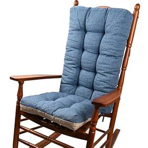 KGPLOME 18 in Jumbo Rocking Chair Cushions with Ties, Non-Slip Durable Linen Pads Thick Padding and Tufted Design for Living Room Rocker (Blue, Set of Seat & Back Cushion)