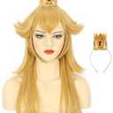 karlery Adult Long Golden Princess Costume Wig with Crown Halloween Cosplay Party Wig