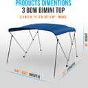 SereneLife 3 Bow Bimini Top Cover for Boat, Includes 2 Straps, 2 Rear Support Poles, 72'' x 54-60'' x 46'', with Marine-Grade 600D Polyester Canvas, Storage Boot with 1" Aluminum Frame (Royal Blue)