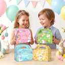 Reyoust 24Pcs Happy Easter Goodie Gable Paper Gift Boxes with Handles 4 Styles Bunny Gable Box Colorful Easter Egg Party Favor Treat Boxes Pink Yellow Green Blue Spring Holiday Party Decorations