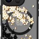 FUNMIKO for iPhone 16 Pro Max Case Wireless Charging & Military-Grade Protection - Trendy Pattern Design for Women Girls, Matte Non-Slip Phone Cover with Shockproof Corners - Elegant Blossom Motif