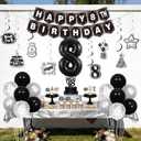 Bruh Im 8 Birthday Decorations Set Black and White Funny 8th Birthday Party Supplies for Boys | Includes Backdrop, Banner, Balloons, Cake and Cupcake Toppers, Hanging Swirls, Sash