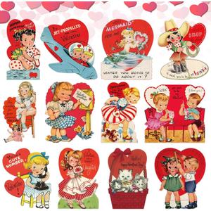 Patelai 72 Pcs Vintage Valentines Day Cutouts Retro Cutouts Cardboard Hearts Cutouts Valentines Day Theme Decorations for Love Holiday Couples Wedding Party Supplies