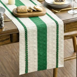 Artoid Mode Dark Green Farmhouse Woven Rustic Table Runner, Seasonal Holiday Hollow Kitchen Dining Table Decoration for Home Party Decor 12x90 Inch