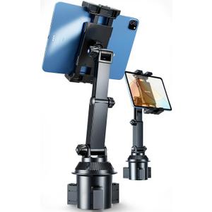 OHLPRO Car Cup Holder Tablet Mount for Truck & SUV, Heavy Duty iPad Holder for Car with Thick Case Friendly Deep Claws, 2.6-3.9" Expandable Base & Adjustable Extension Arm, Fits 5-17" Devices, Black