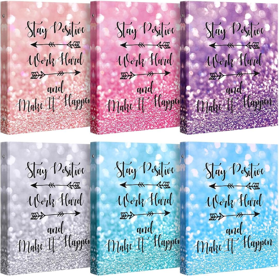 Colarr 6 Pack 3 Ring Binder Cute Decorative 1 Inch Round Rings for A4 Letter Size 8.5'' x 11'' Sheet Protectors and Paper Binder Organizer with Pocket for School Office Supplies(Positive)