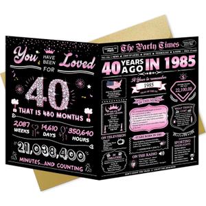 Funny 40th Birthday Card for Women, Pink Jumbo Birthday Cards for Her, Happy 40 Year Old Birthday Party Decorations, Best forty Birthday Gifts for Mom Daughter Niece Sister Best Friend Woman