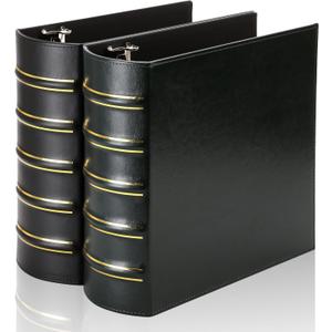 2 Pcs Vintage Hardback 3 Ring Binder 3 Inch, Professional Leather Binder 3 Ring, Three Ring Binders Fits 8.5 x 11, D Ring Binders for Home, School and Office- (1 Black and 1 Dark Green)