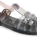 Toddler Sandals Jelly Shoes Girls Unisex Boy Flat Retro Slides Clear Kids Water Slippers Slingback Summer Beach Size 8 Adjustable Buckle Glitter Dress Soft (Black)