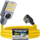 Kanayu 10 FT RV Generator Adapter Extension Cord Compatible with NEMA TT-30P to Four 5-20R/ 5-15R & TT-30R, 3 Prong RV Generator 30Amp to 15/20Amp Power Cord 125/250V 7500 Watts, ETL Listed