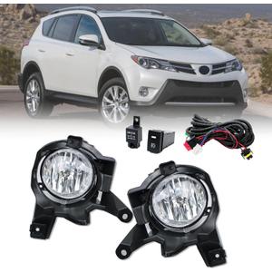 Fog Lights Assembly Compatible With 2013 2014 2015 RAV4 Clear Fog Lights KIT Assembly with Wiring Harness& Switch, H16 12V 19W Halogen Bulbs Clear Lens