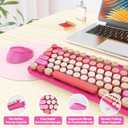 SkyGive Wireless Keyboard and Mouse Combo, Ergonomic Full Size Typewriter Retro Round Keycaps Keyboard, Compatible with Windows, PC, Perfer for Home and Office Keyboards Red