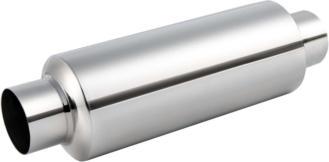 EVIL ENERGY 2.5" Resonator Muffler Stainless Steel (2.5 inch Inlet/Outlet, 13.8" Length) (silver)