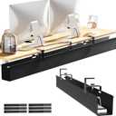 [Upgraded] Large Under Desk Cable Management Tray, Cinati Cable Management Under Desk No Drill, 49.2" Fabric Cord Hider for Wire Organizer, Cord Organizer for Office, Home - Supports Up to 30lbs Black