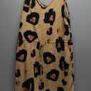 Women's Leopard Print Sleeveless Tank Dress Drawstring Waist Scoop Neck Dresses Summer Short Dress (X-Large, Khaki)