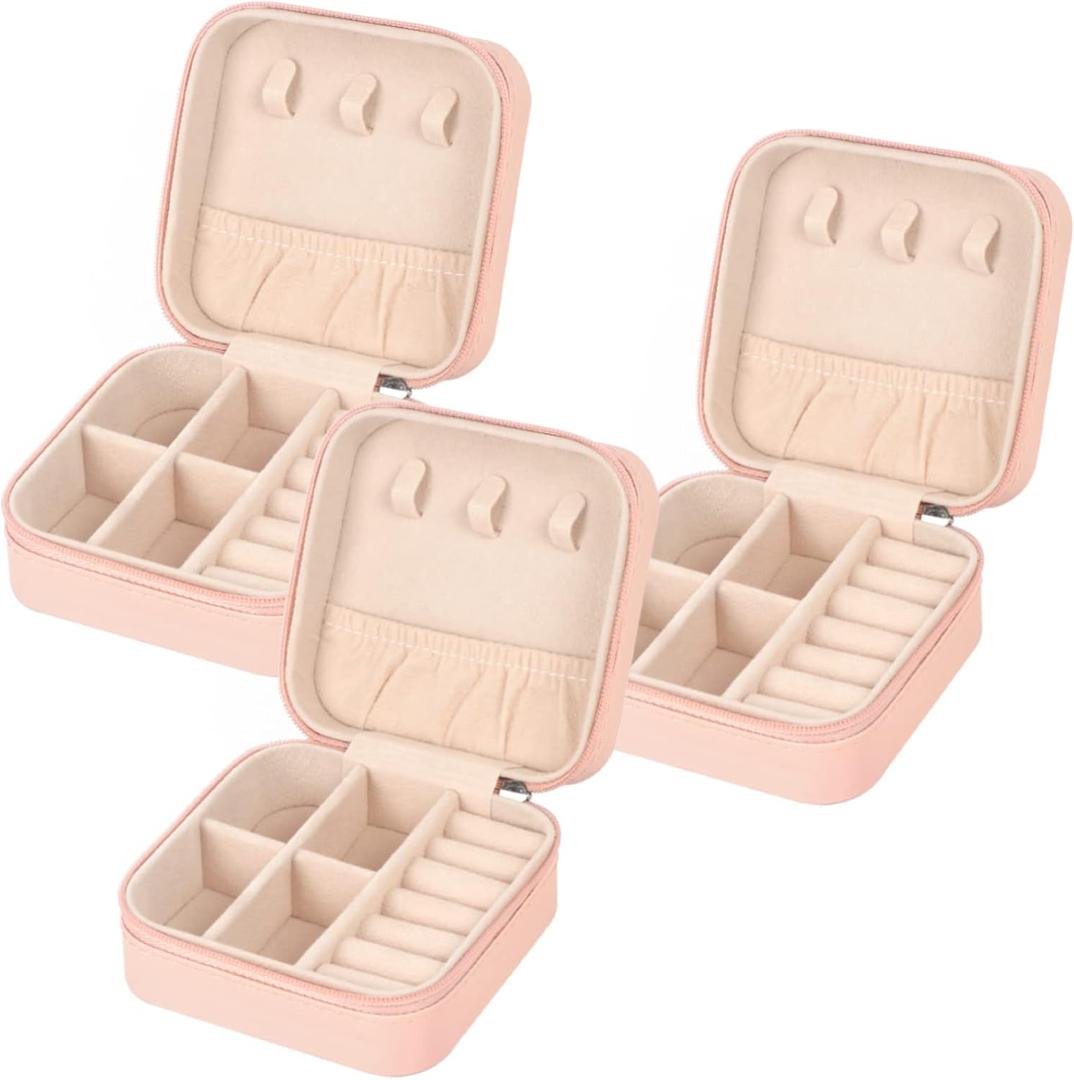 Travel Jewelry Case Small Jewelry Box Jewelry Organizer Storage Case Portable PU Leather Mini Jewelry Travel Case for Girls Womens Earring, Necklace, Rings, Bracelets (Pink)