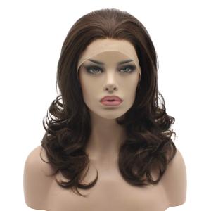 Lushy Medium Length 16inch Ash Brown Mix Wig Heat Friendly Heavy Density Synthetic Lace Front Wig