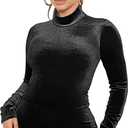 CLOCOR 2 Piece Outfits for Women Bodycon Long Sleeve High Neck Tracksuit Lounge Velour Legging Pants Jogger Set (Large, Black)