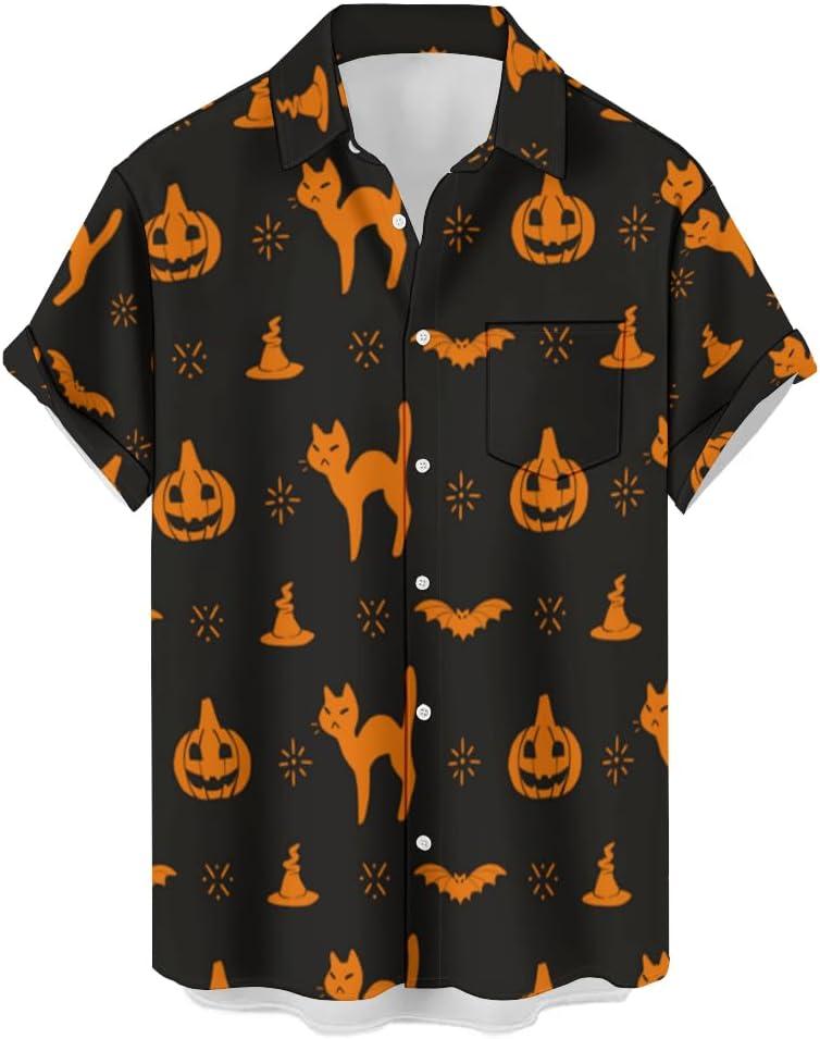 Men's Bowling Shirts Hawaiian Shirt Halloween Shirt Printed Chest Pocket Short Sleeve Casual Button Down Shirt Aloha Shirt (XXXL)