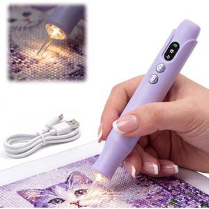 Electric Diamond Painting Pen with Light, Diamond Art Kits for Adults, Cordless, 2 Adjustable Suction Levels, Rechargeable, Vacuum Diamond Art Pen with Ergonomic Grip, Low Noise, No Wax Needed Purple