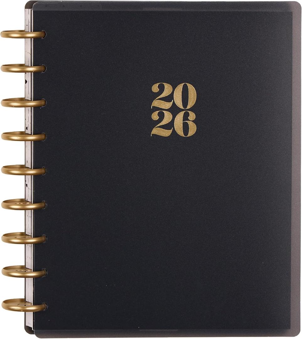 Happy Planner Disc-Bound Planner Jan.Dec. 2026, Includes 3 Extra Months and 2 Sticker Sheets, Classic Size, 7" x 9.25", Dashboard Layout, Modern Texture
