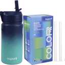 Water Bottle, 12 oz Water Bottles with Straw and Stickers, Stainless Steel Vacuum Double Wall Insulated cup,Water Bottle for School, Gifts for Girls (12OZ BLUE GREEN)