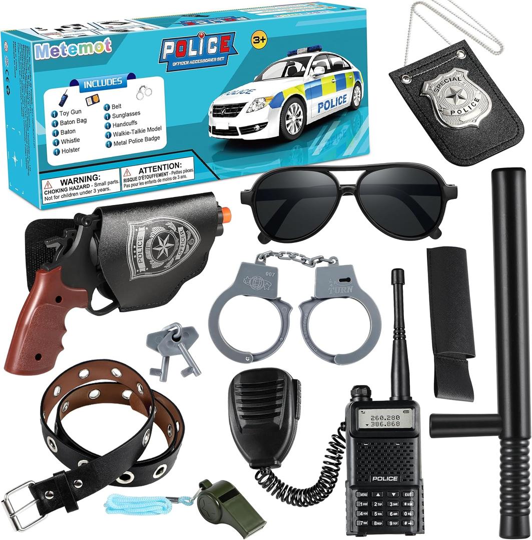 10Pcs Police Toys - Cop & Officer Costume Accessories for Kids, with Badge, Handcuffs, Halloween Police Costumes & Gear for Boys Girls, Bithday Gift for Kids