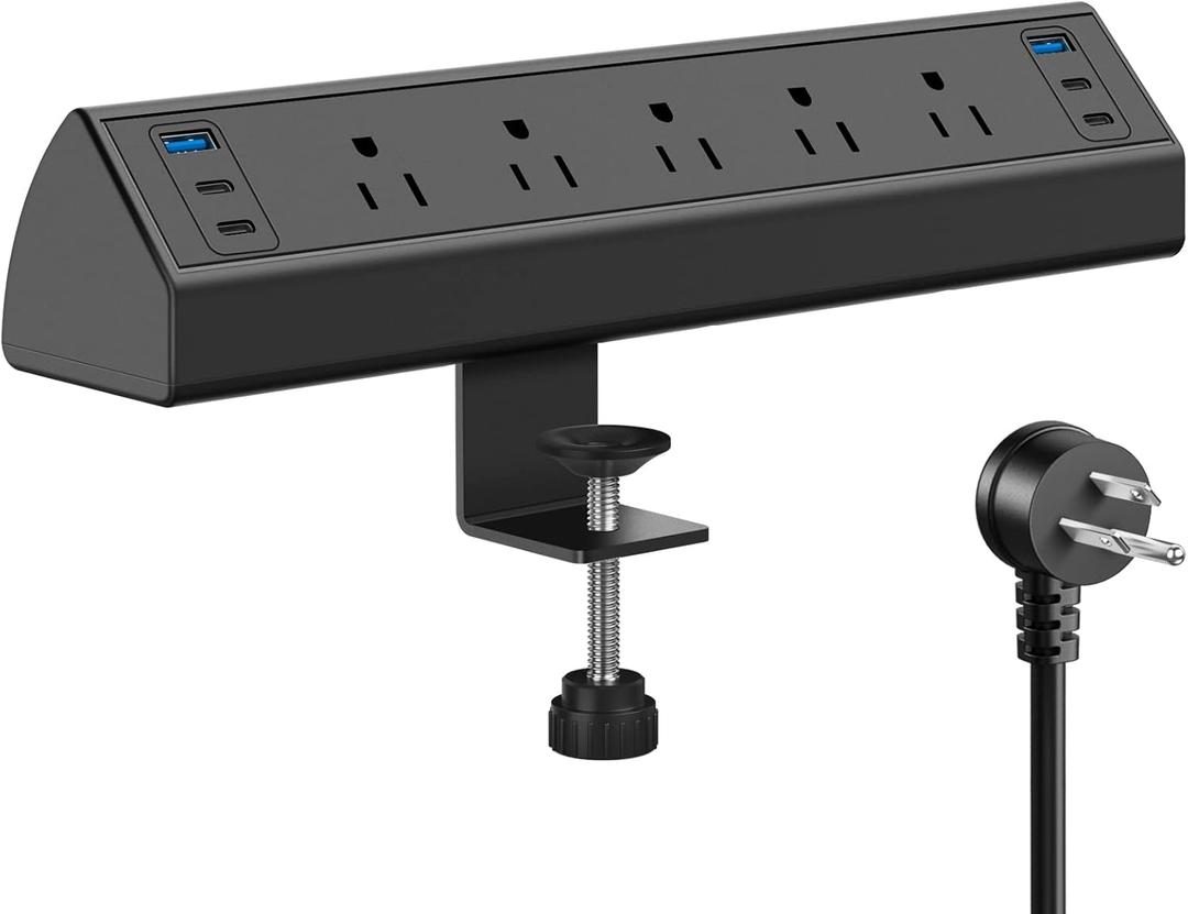 Jgstkcity Desk Clamp Power Strip USB C, 40W Total Fast Charging Station, 4 PD 20W USB C Ports, Desk Edge Mount Surge Protector, 5 Outlets, Fit 1.96" Tabletop Edge, ETL Listed