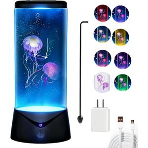 Jellyfish Lamp with 9 Color Changing 2 Mode Portable Jelly Fish Night Light Tank LED Mood Lamp Home Decor for Room Office Night Light Liquid Motion Lamps Ideal Gift for Kids Women Men (Black)