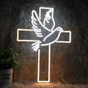 Cross Neon Sign Dimmable Led Easter Cross Neon Light For Wall Decoration White Dove of Peace Neon Light Signs USB Powered Light Up Sign For Festival Party Wedding Home Decor