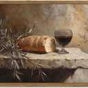 Christian Kitchen Communion Still Life Wall Art Bread and Wine Religion Wall Decor Painting Last Supper Dining Room Poster Canvas Print Cuadro Para Comedor for Farmhouse 16x24 inch Wood Framed