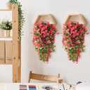 ZFProcess Artificial Fake Hanging Flowers Plants for Outdoor Spring Summer Decoration, 2PCS Faux Silk Violet UV Resistant Look Real Trailing Vines for Outside Home Planter Porch Patio(Rose red)