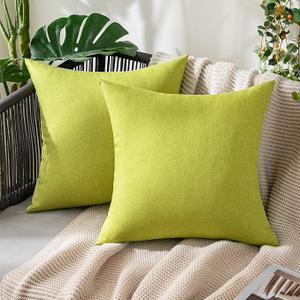MIULEE Pack of 2 Decorative Outdoor Solid Waterproof Throw Pillow Covers Faux Linen Garden Farmhouse Cushion Cases for Summer Patio Tent Balcony Couch Sofa 18x18 Inch Green