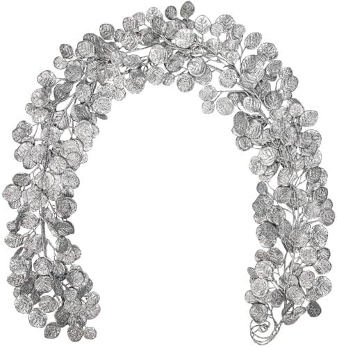 3 Pcs 6FT Christmas Garland Silver Glittered Artificial Eucalyptus Leaves for Mantle Christmas Tree Decorations Indoor Outdoor Hanging Garland Ornaments Garden Door Window Stair Holiday Home Decor