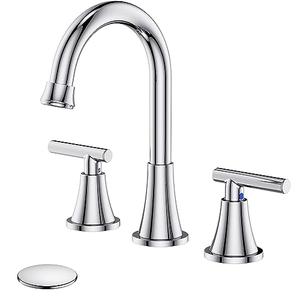 Bathroom Faucets for Sink 3 Hole, Hurran Chrome Bathroom Sink Faucet with Pop-up Drain and Supply Lines, Stainless Steel Lead-Free Widespread Faucet for Vanity RV Farmhouse Sink