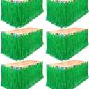 Fovths 6 Pack Luau Grass Table Skirt Natural 9 Feet x 29.5 Inch Hawaiian Table Skirt for Tropical Hawaiian Party Decorations Luau Party Costume Party, Green