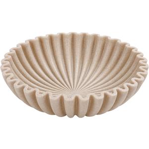 Large Decorative Bowl, Modern Handicraft Bowls for Home Decor, Decorative Fruit Bowl for Kitchen Counter, Ruffle Decor, Stylish Key Bowl for Entry Table, Artificial Stone Beige