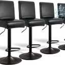 PU Leather Bar Stool Covers with Backs, 4 Pack Stretch Waterproof Bar Stool Chair Covers Washable & Comfortable Barstool Covers Slipcovers with Back for Pub/Counter/Dining Room Decoration (Black)