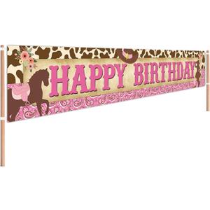 Large Western Cowgirl Happy Birthday Banner, Cowgirl Theme Birthday Party Supplies Decorations, Wild West Cowgirls Theme Bday Party Supplies Photo Backdrop (9.8 X 1.6 feet)