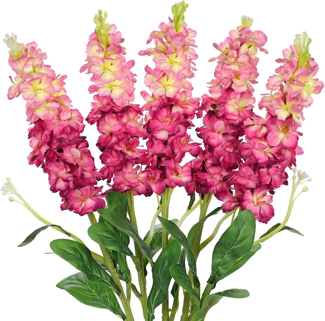 5pcs Delphinium Artificial Flowers Silk UV Resistant Flowers, 25.5" Long Stem Fake Pink Flower for Tall Vase, UV Protected Faux Floral Arrangements for DIY Bouquets Centerpieces Home Wedding Decor