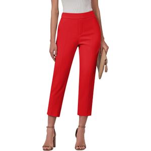 GRAPENT Capri Pants for Women High Waisted Pull On Dress Pants Slim Straight Leg Stretchy Waist Capris Trousers Pants (Red, XL)