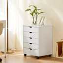 Elevon 5 Drawer Chest, Storage Cabinets Wooden Mobile Cabinet with Wheels Room Organizer, Small Drawers Wood Organization Furniture for Office, Home, White