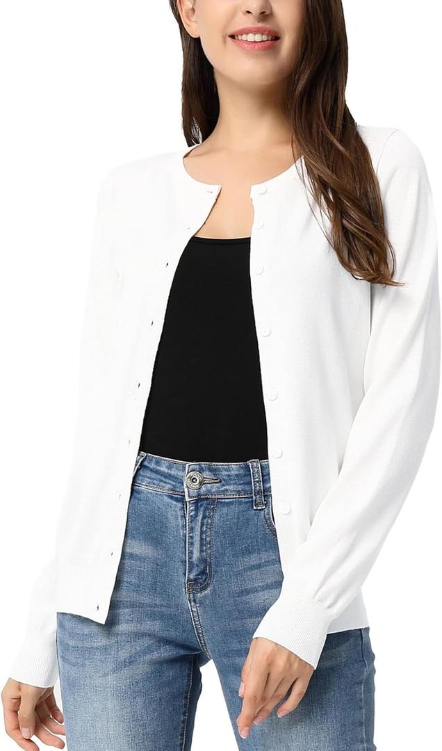 GRACE KARIN Womens Long Sleeve Knit Cardigan Sweaters Casual Dressy Open Front Button Down Cardigans Spring Outfits (White, S)